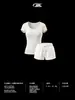 Conjunto de Pantalones Cortos Ultra Cortos con Cuello en U Bk para Mujer Verano Skm Estilo Milenio Cuello en U Adelgazante Manga Corta Cordón Pantalones Cortos Ultra Cortos Conjunto de Dos Piezas