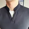 Camisa Polo de Verano 2026 para Hombre, Estilo Chino Nuevo, Ligera, de Lujo, Cuello Alto, Efecto Dos Piezas Falsas, Manga Corta con Colores Contrastantes