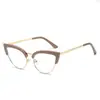 Gafas de Moda Ojo de Gato 2023 Anti-Luz Azul Transfronterizas Personalizadas Montura Grande Metal Parte Inferior Media Círculo Metal Planas