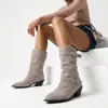 Botas altas de punta para mujer, de otoño e invierno, transfronterizas, versátiles, talla extra, botas de cuero para mujer sin cordones, botas de moda de tacón alto de comercio exterior para mujer