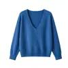 26 Suéter Básico de Lana Merino 100% Australiana para Otoño/Invierno, Cuello en V Profundo, Manga Larga, Holgado y Casual con Sensación Elástica