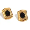 Pendientes Ins de Moda Europea y Americana Retro Elegantes Personalizados de Acero Inoxidable Chapado en Oro de 18K Geométricos Hexagonales Tipo Escudo para Mujer