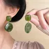 Brincos Geométricos Verdes Exagerados Estilo Hong Kong Retrô High-End Artístico Fresco Gradiente Quadrado Redondo Brincos de Temperamento Feitos à Mão Acessórios