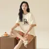 Pijama de Algodón Puro a Rayas de Manga Corta para Mujer, Verano, Amigable con la Piel, Conjunto Casual Delgado para Jóvenes y Niñas, Ropa de Casa