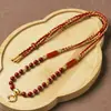 Colar de Contas Dzi Artesanal Estilo Xizang com Cordão Pingente Thangka, Novo Estilo Chinês Ano do Cavalo Zaki Lamu Ágata Retro Corda Pendurada Trançada