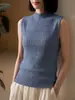 Elegante chaleco de punto sin mangas de cuello semi-alto versátil para mujer, texturizado y elegante, adecuado para usar en capas, top interior talla grande