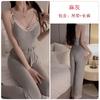 Guiruo Sexy Peito Pad Deep V Tentação Renda Costura Alça Top Calças Robe Roupas de Casa terno 3850