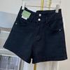 Pantalones cortos vaqueros negros de verano para mujer, recién llegados, tallas grandes, holgados, con forma de pera, que cubren el vientre, cintura alta, adelgazantes, con forma de A, de pierna ancha.