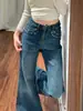 Jeans Acampanados con Perlas y Pedrería de Cielo Estrellado para Mujer, Nuevos de Verano 2026 de Cintura Alta, Corte Holgado, No Ajustados, Pantalones Acampanados