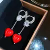 Pendientes Europeos y Americanos de Nuevo Estilo con Borlas de Pedrería en Forma de Corazón, Lujo Ligero y Sensación de Alta Gama, Pendientes de Temperamento Suave y Moderno para Mujer