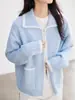 Suéter Jacket de Punto Cardigan con Cremallera y Solapa, Color Contrastante, Imitación Piel de Visón, Transfronterizo Europeo y Americano para Mujer, Nuevo, Holgado, Otoño e Invierno