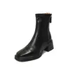 Versão em couro~Botas curtas estilo francês com salto grosso para mulheres, novas botas de outono e inverno 2026, botas Chelsea justas de salto alto com elástico