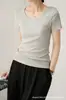 Camiseta de Algodão com Textura Gola Redonda Feminina Manga Curta Verão 2025 Nova Solta Modeladora Camiseta Top Base de Alto Padrão