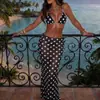 2026 Superventas Transfronterizo Clásico Negro y Blanco Lunares Malla Falda Larga Cubre-traje de Baño Sexy de Tres Piezas Europeo y Americano para Mujer