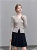Cardigan de Tricô Canelado com Manga Sino de Seda de Amora e Lã, Design de Nicho Doce Preguiçoso, Novo Estilo de Outono para Mulheres 5865