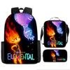 Mochila escolar con estampado de elementos de la ciudad de Crazy Elements, nueva, para estudiantes de primaria, tipo cartera, estuche para lápices, conjunto de tres piezas