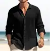 Otoño 2026 Transfronteriza para Hombre Color Sólido Patrón de Gofre Manga Larga Un Botón Moda Casual Camisa Streetwear Cárdigan