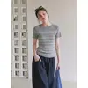Top de punto jacquard de manga corta para mujer estilo coreano, nuevo modelo de verano 2026, diseño único, cuello redondo, top fino elegante