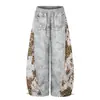 Comercio transfronterizo marca de moda vintage estilo americano 98 pantalones holgados de pierna ancha con estampado de leopardo y patchwork para mujer, pantalones casuales de verano YZ con cordón adelgazante