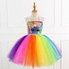 Ropa Infantil Europea y Americana Vestido de Niña Hecho a Mano de Malla con Lentejuelas Vestido de Actuación para Niños Vestido de Princesa Tocado de Una Esquina