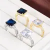 Anel Simples e Elegante Estilo Palácio com Zircônia Cravejada de Quatro Garras, Anel Feminino de Cobre Puro de Alta Qualidade e Grandioso, Joias para Revenda Atacadista Transfronteiriça