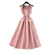 Estilo Francés Entrada Lujo Socialité Cuello Cuadrado Sin Mangas Vestido Mujer Verano Lazo en la Cintura Adelgazante Elegante Estilo Hepburn Vestido Largo