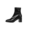 Botas Elásticas Super Elásticas para Mujer Tacones Altos Gruesos Botas Adelgazantes Otoño Invierno Nuevo Punta Cuadrada Cremallera Lateral Forro de Piel Genuina Botas Elásticas para Tobillo Mujer