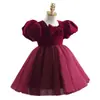 Vestido de Cumpleaños de Un Año para Niña, Moda de Verano para Bebé Niña, Vestido de Princesa Burdeos para Niña Pequeña con Gasa Esponjosa