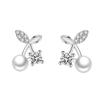 Brincos de Prata Esterlina S925 Cereja Moda Feminino Estilo Coreano Fofos para Meninas Doces, Tarraxas de Orelha para Estudantes, Acessórios de Orelha