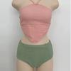 Bikini Coreano de Cintura Alta que Cubre el Vientre Espalda Descubierta Simple con Abertura Traje de Baño Bikini para Mujeres Playa Aguas Termales Vacaciones