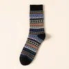 Meias Masculinas Estilo Étnico Yuanrunjia Ponto Duplo Ponto Duplo Ami Cáqui Retro Americano Meias Masculinas Tendência Meia de Cano Médio