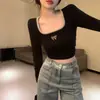 Diseño Estilo Coreano Cuello Cuadrado Capa Base Térmica para Mujer Suéter Top de Manga Larga Ajustado Otoño e Invierno