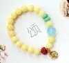 Pulsera de Cera de Abeja Natural, Pulsera de Aguamarina Roja del Sur para Mujer, Plata 925 Gruesa Chapada en Oro