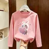 Camiseta de Manga Longa para Meninas Primavera e Outono 2026 Nova Moda Infantil, Camiseta Básica Estilosa, Top Fofo de Algodão Puro com Gola Redonda