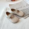 2025 Nuevos Zapatos Dulces Retro Franceses con Puf Primavera Niñas Mary Jane Zapatos de Cuero Velcro Flats Versátiles