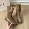 Botas Martin de Plataforma con Tacón Grueso Estacionales First Encounter para Mujer 2026 Nuevas Botines de Caña Media Fruncidos para Otoño Verano Botines Cortos Ajustados