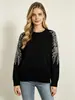 Atacado de fábrica de origem direta transfronteiriça suéter pesado com bordado de lantejoulas para mulheres, outono e inverno, gola redonda, blusa de tricô pulôver solta