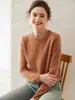 Suéter de Gola Redonda 100% Caxemira Outono e Inverno Novo Feminino Solto com Efeito Emagrecedor Camisa Base Suéter de Gola Alta Curto Versátil