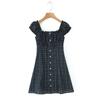 Vestido Vintage de Cintura Ceñida Dulce Atrevido Estilo Granja Americana Combinación de Colores Falda Corta con Correa en el Cuello Falda de Línea A
