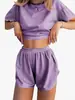 Amazon Transfronterizo Verano 2025 Conjunto de Dos Piezas Simple y Cómodo de Pantalones Cortos de Manga Corta Rayados con Cintura Elástica para Mujer