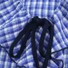 Exportación Transfronteriza Ropa de Mujer Otoño Temprano 2025 Moda Europea y Americana Dulce Estilo Japonés Camisa con Cordones Decorativa en Capas de Cuadros Pequeños para Mujer