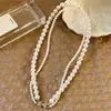 Collar de Perlas de Doble Fila con Lazo para Mujer, Estilo Ins Sencillo y Elegante, Collar de Perlas Redondas de Vidrio Estilo Hada Francesa Femenino