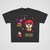 Camiseta de manga corta de algodón grueso de 250 g con dibujos animados japoneses, para parejas de hombres y mujeres, con placa suelta y marea