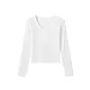 92% Algodón 230g 40s Hombro Normal Cuello en V Para Superponer Corte Delgado Manga Larga Camiseta Otoño e Invierno Estilo Básico Elástica Capa Base
