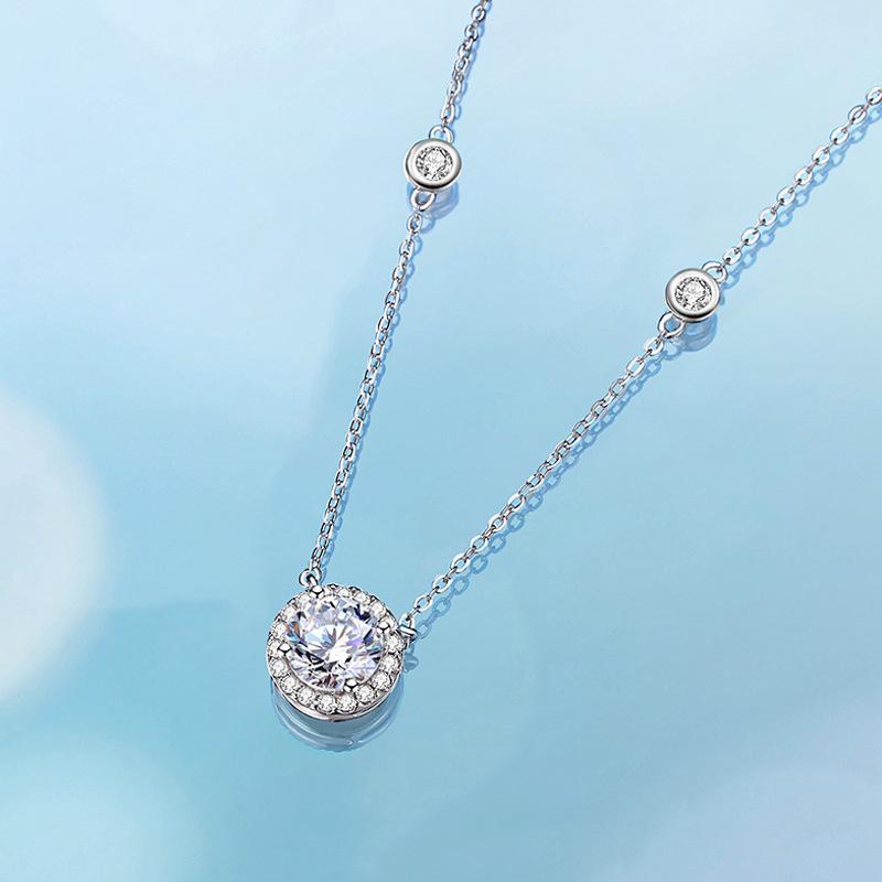 智贝详情图_14一克拉圆包星点项链女仿真莫桑石锁骨链直播货源