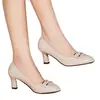 Sapatos de salto grosso estilosos, versáteis e confortáveis para mulheres, novo modelo outono 2026, sapatos de salto alto de bico fino slip-on macios e universais para mulheres