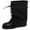 Botas de cuero versátiles con tachuelas para mujer 2026, con caña gruesa y diseño de cordón cómodo para primavera y otoño