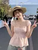 Blusa de Moda con Bordado Calado de Encaje Floral Francés de Manga Corta Chaleco para Mujer Verano Transfronterizo Nuevo Estilo Dulce Y2K