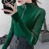 Camada Base Outono Inverno Feminina Gola Meia Alta Zíper Branco Malha Roupa Íntima Slim Fit Tricô Retrô Americano Preto