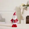 Nova boneca de Natal com chapéu de pelúcia de floco de neve vermelho e branco, ornamento de boneco de neve, pose em pé, veado e urso de Natal retráteis